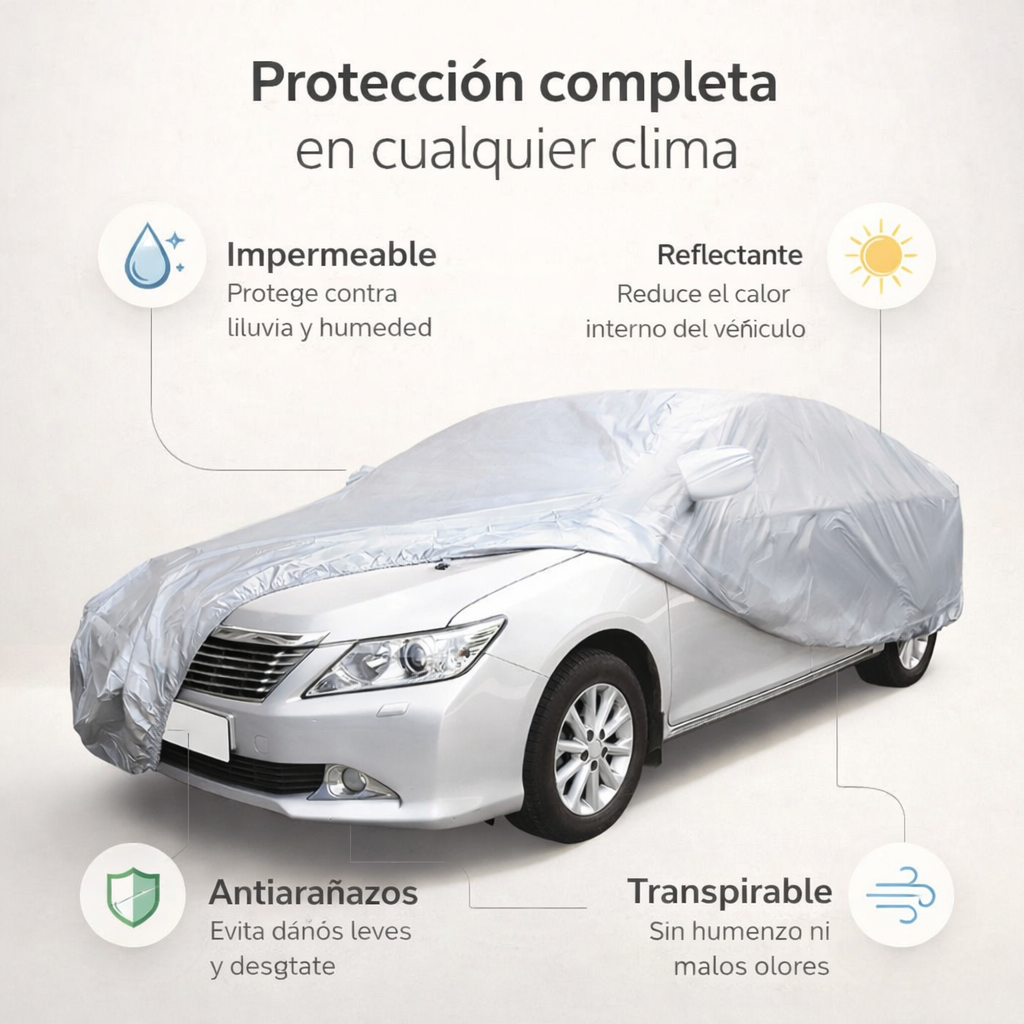 Cubierta Protectora Impermeable para Auto – Protección Total Contra Sol, Lluvia y Suciedad